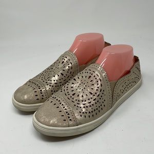 Kaari Blue Gold Leather Cut Out Slip On Sneaker